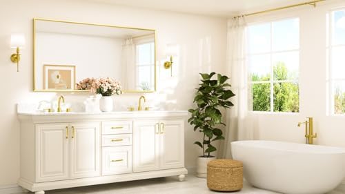 TETOTE Brushed Gold Mirror Beveled Frame 72" x 36" Large Brass Gold Rectangle - Image 2