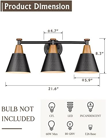 FEMILA Black Bathroom Light Fixtures, 3-Light Bathroom Vanity Lights Over Mirror - Image 2