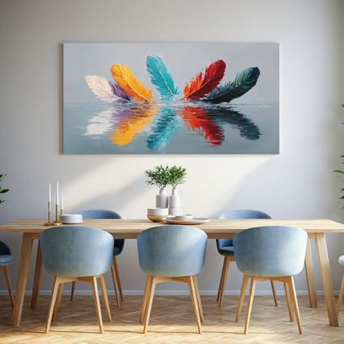 YISXINOAG Colorful Abstract Wall Art Modern Feather Painting Canvas 24"X48" - Image 6