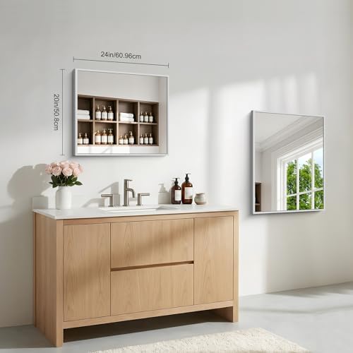 BONEWEI Silver Bathroom Mirror, 20x24 inch Wall Mirror - Image 5