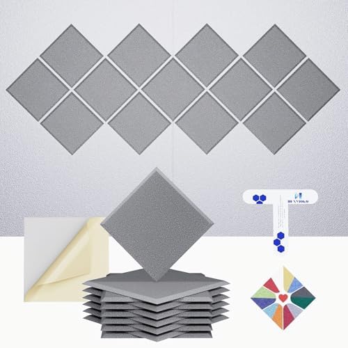 12 Pack Self-Adhesive Acoustic Panels, 2nd Generation Sound Absorbing Panel by DEXMOKO
