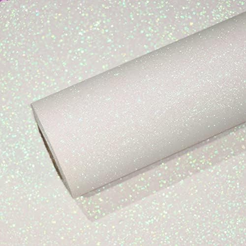 VEELIKE Iridescent Off-White Glitter Wallpaper Stick and Peel Removable Sparkle by VEELIKE