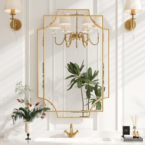 Kelly Miller 24"x36" Gold Foil Scalloped Edge Decorative Vanity Wall Mirror - Image 2