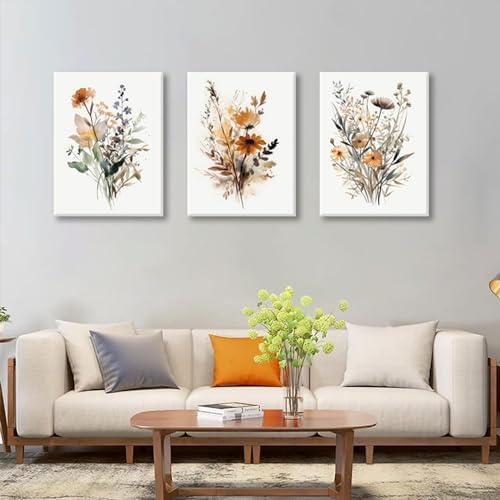 Bwodke Watercolor Floral Canvas Wall Art Set of 3, 16x24 inch - Image 2