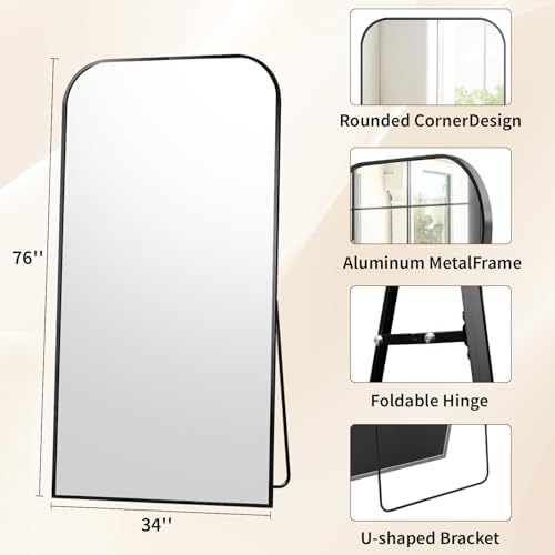 Oversized Full Length Mirror 76"x34" Arched Floor Standing Mirror - Image 4