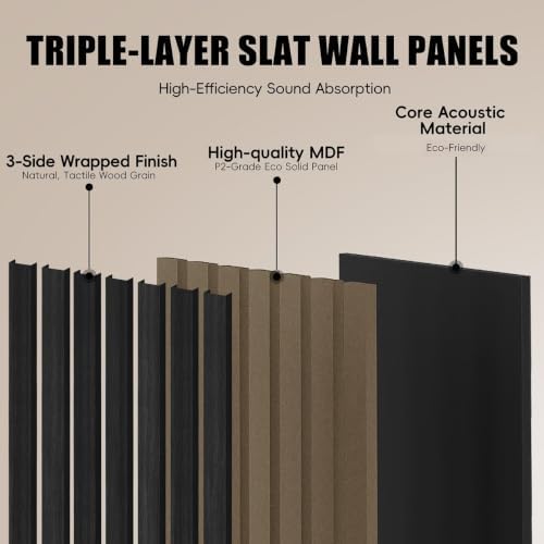 RITOLLO Wood Panels for Wall, 4 Pack Wood Slat Acoustic Panels, 118 x 11 in 3D - Image 5