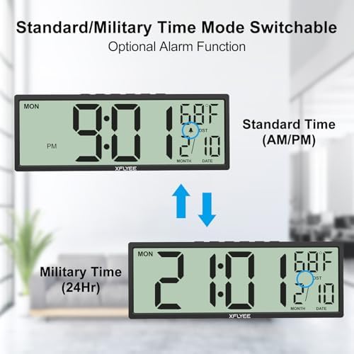 14.5" LCD Large Digital Wall Clock, Battery Operated, Auto DST Sync - Image 3