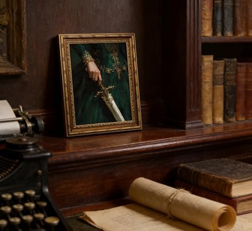 Vintage Gold Framed Emerald Queens Sword Canvas Wall Art Dark Academia Gothic - Image 3