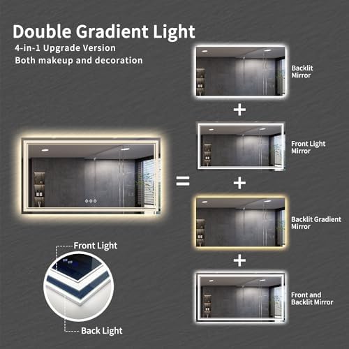 Bathroom Mirror, 72x40 Inch Gradient Front and Backlit Big LED Mirror, 3 Colors - Image 4