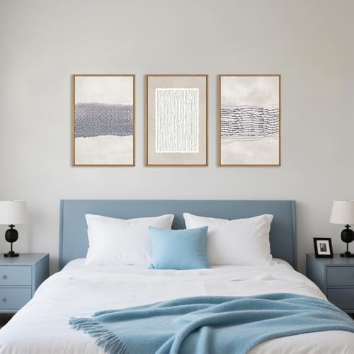 HOURIA Blue White Abstract Neutral Framed Canvas Wall Art Set- 16"x24"x3 - Image 5