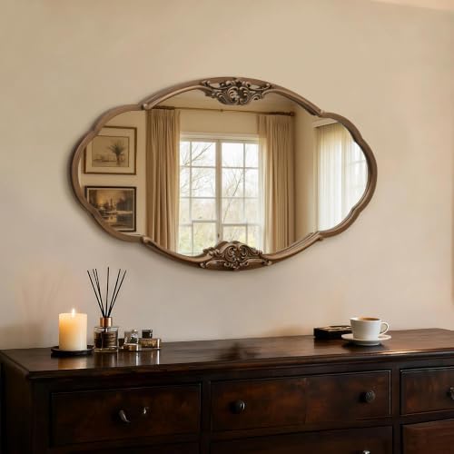 Besdomus Vintage Gold Wall Mirror: 33"x19.5" Medium Antique Oval Mirror by Besdomus