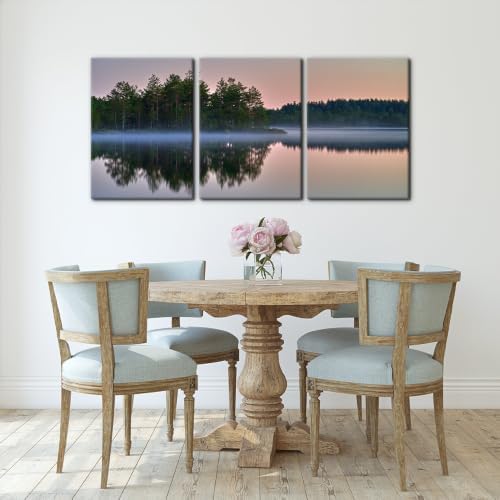 Pacimo 3 Pieces Canvas Wall Art Print Misty Lake Sunrise Wall Decor - Image 3