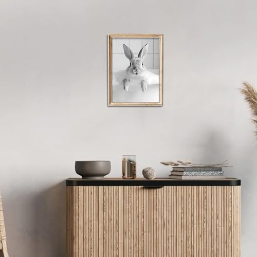 uniro Bunny Black and White Photography, Funny Rabbit Bath Teeth, Bathroom Wall - Image 5