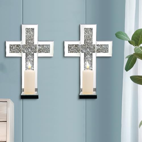 Mirrored Wall Candle Sconces Holder Set of 2, Wall Decor Living Room - Image 5