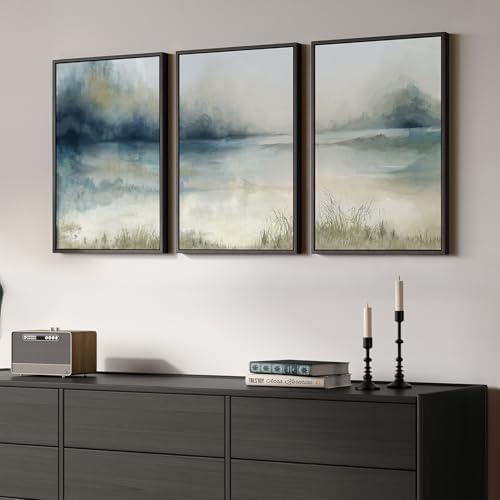 Framed Watercolor Abstract Landscape Wall Art, 3 Piece Set, Each 16x24 In by Cuspin