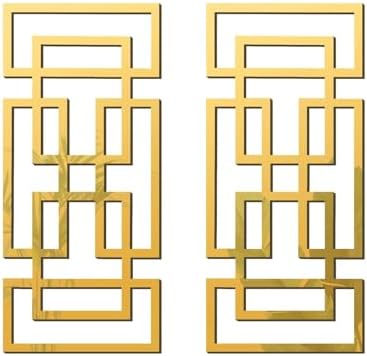 2 Piece Gold Rectangular Wall Mirrors, 15.7×7 Inch Geometric Wooden Frame by flangairy