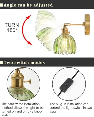 Plug in and Hardwired Wall Sconces, Luxury Vintage Tulip Crystal Glass Shade - Image 5