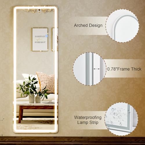 GLSLAND 56" x 20" Full Length Mirror, LED Lighted Floor Standing Mirror - Image 7