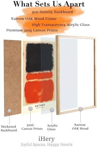 iHery 16x20in Natural OAK Wood Framed Black Orange Abstract Wall Art - Image 4