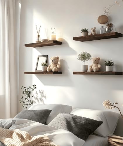Brown Wood Floating Shelves for Wall Shelf 17 Inch Set of 6 - Image 3