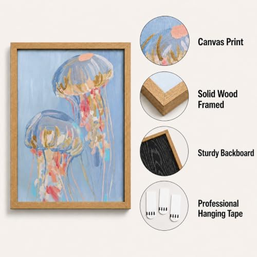 Framed Blue Jellyfish Canvas Wall Art, Nursery Ocean Animals Wall Decor - Image 4