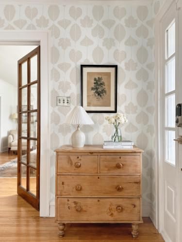 Dimoon Modern Peel and Stick Wallpaper Beige Leaf Contact Paper Botanical - Image 2
