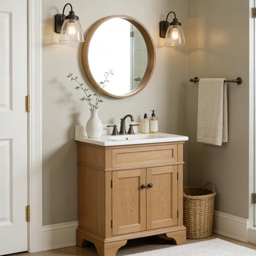 WallBeyond 24 Inch Natural Round Wood Mirror, Circle Wooden Frame Wall Mirror - Image 2