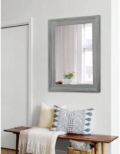 Rectangle Wooden Mirror with Framed Retro Hanging Mirrors Large 26"x18" - Image 4