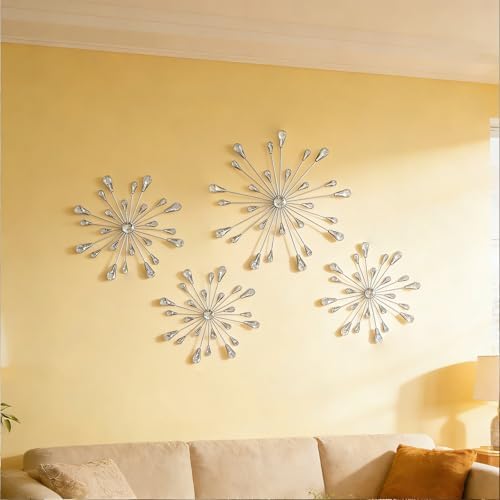 ZEXUIRU 4 Set Silver Starburst Wall Art - Image 4