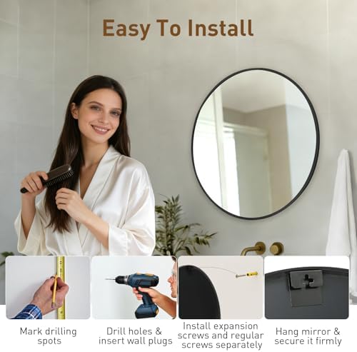 NEWBULIG Round Bathroom Mirror 18", Wall Mirror - Image 5