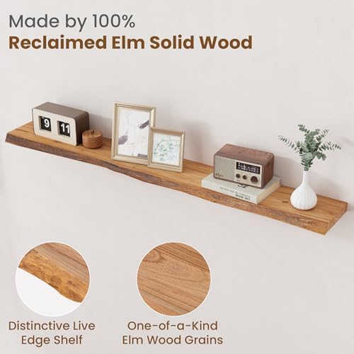 FLYJOE Floating Shelves for Wall Decor, Rustic Solid Elm Wood Live Edge - Image 3