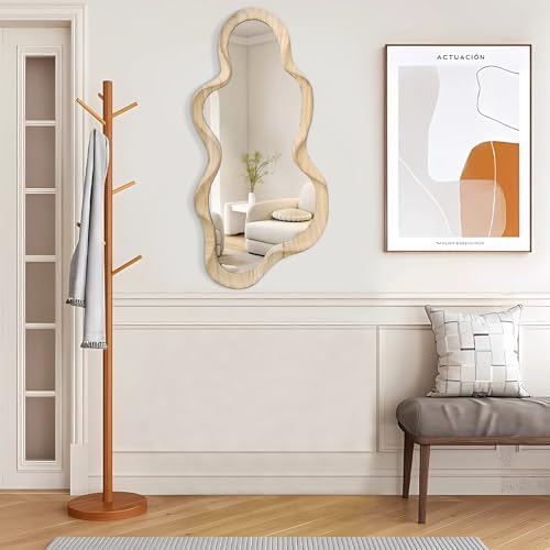 Asymmetrical Mirror, Large Irregular Wall Wood Frame Mirrors Wavy Mirror - Image 4