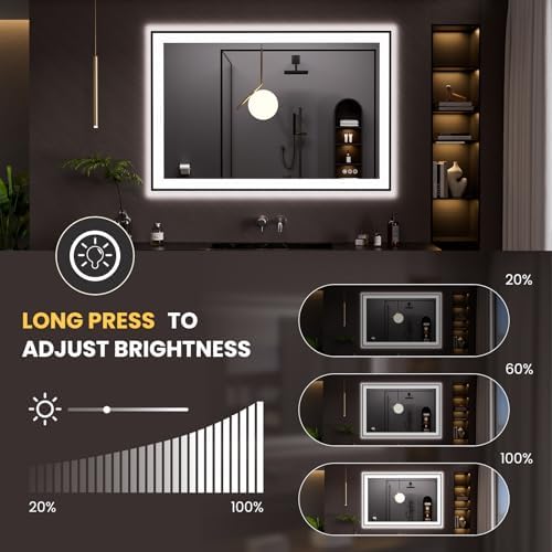 LOAAO 48"X32" LED Bathroom Mirror Black Framed - Image 3