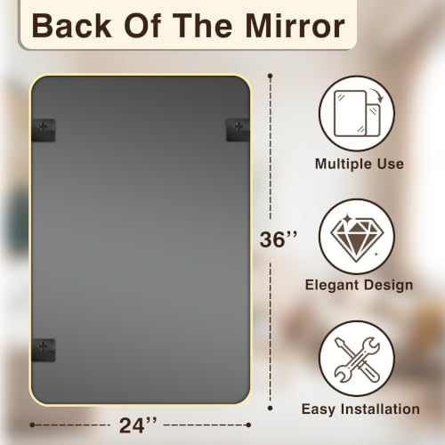 Vanity Bathroom Mirror, 36”x24” Gold Bathroom Mirror - Image 2