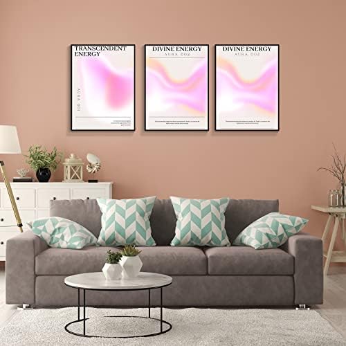 Framed 3 Piece Pink Gradient Aura Energy Canvas Wall Art Trippy Positive - Image 5