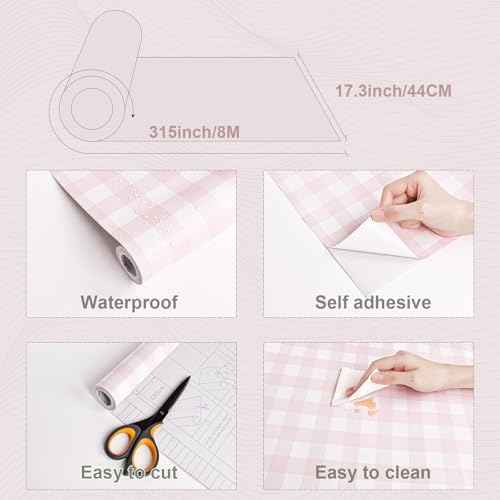 Cohoo Home Pink Peel and Stick Wallpaper Gingham Checkered 17.3''×315'' - Image 5