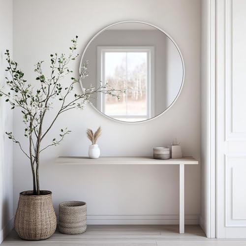 Oruii Large Round Mirror, 30 inch White Circle Mirror - Image 4