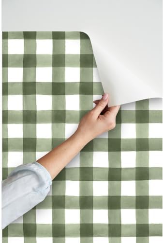 Spoonflower Green Fall Plaid Peel and Stick Wallpaper - Image 3