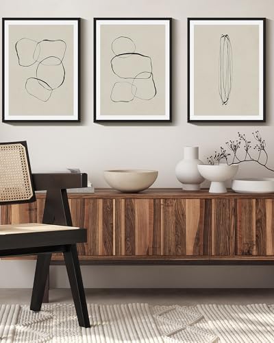 Drsoum Black Abstract Framed Wall Art Decor Minimalist Geometry Ring Grid Lines - Image 3