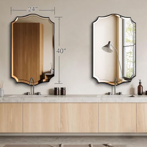 POZINO 40"x24" Premium Scalloped Beveled Mirror - Image 4
