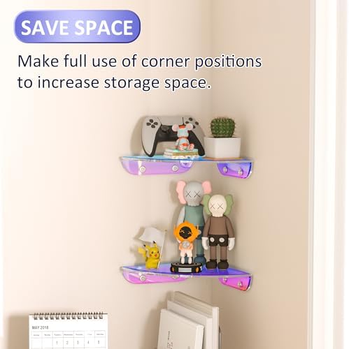 Sezanrpt 7x7 Inch Corner Shelf Wall Mount Set of 2, Iridescent Acrylic Corner - Image 4