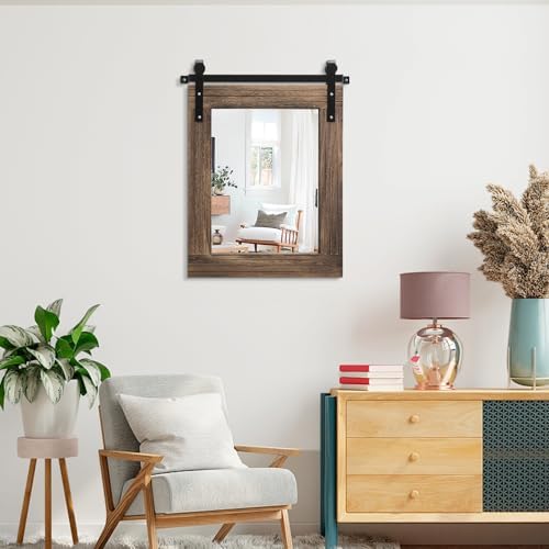 AAZZKANG Wall Mirror Rustic Barn Door Mirrors Rectangle Wood Framed Large - Image 6