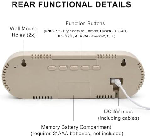 Faux Linen Digital Wall Clock LED Display, Plug-in Digital Clock - Image 7
