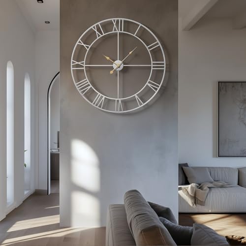 Cuspin 36 Inch Wall Clock Large Silver Decorative Modern Metal Clocks - Image 3