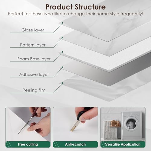 VallisCo Peel and Stick Backsplash Tiles 20 Sheets 12''x12'' PVC Self Adhesive - Image 4