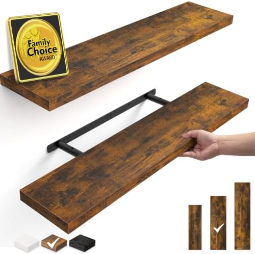 BAYKA Rustic Brown Floating Shelves 35.4in, Wall Mount Wood Shelf by Bayka