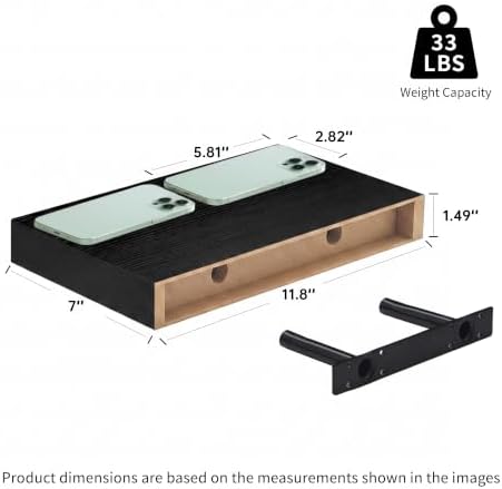 Black Floating Shelves for Bathroom, 12 Inch Small Shelves Set of 3 - Image 3