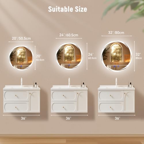Bathroom Smart Mirrors with Three Color LED Lights, 24”x24 Bath Round Mirror - Image 7