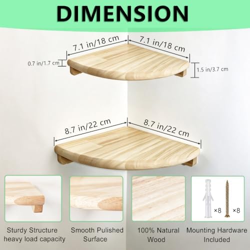 Floating Corner Shelves, 2 Pack Solid Wood Round End Wall Mount - Image 2