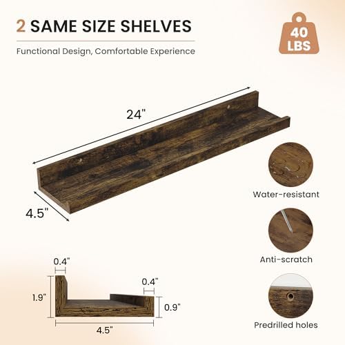 Dreamland Picture Ledge Shelf for Wall, Floating Shelves Set of 2, 24 inch Long - Image 3